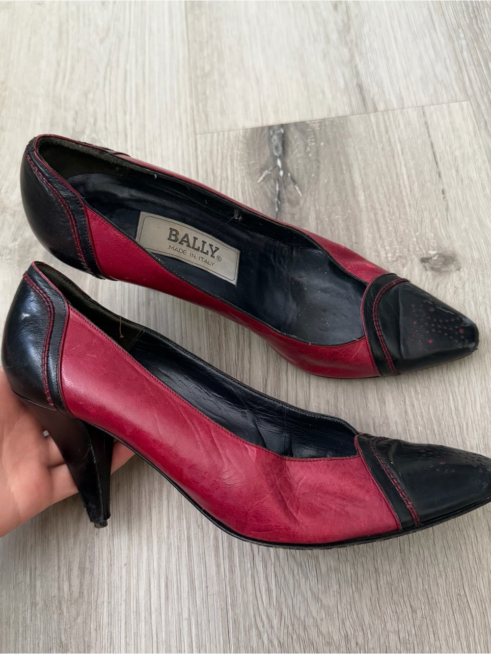 Bally Red and Black Pointed-Toe Suede Flats - Picture 2 of 5